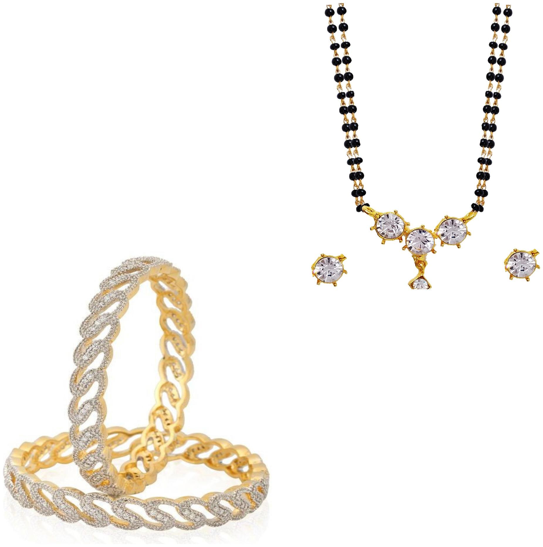 

JDX Gold Plated American Diamond Bangle With Necklace Set For Girl women