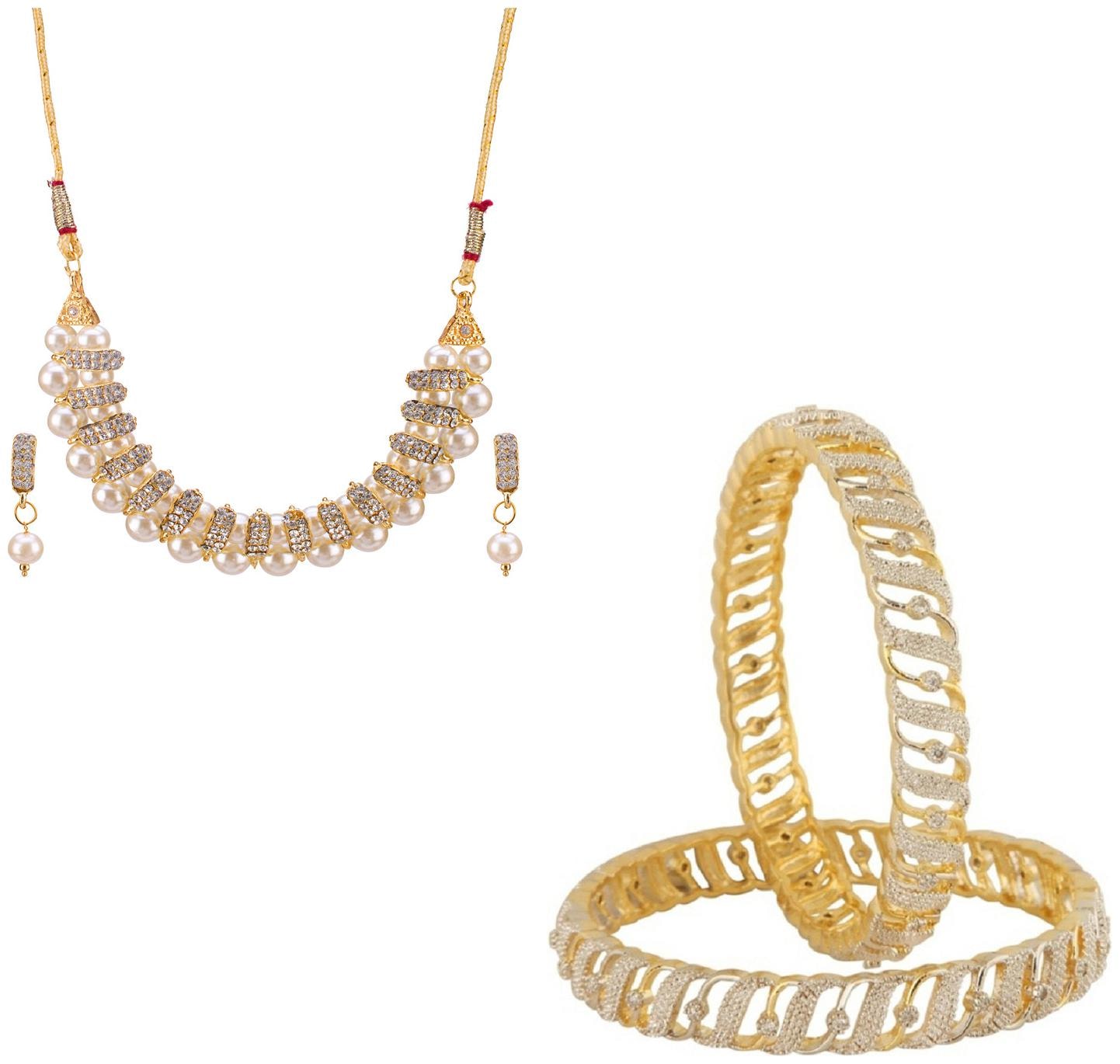 

JDX Gold Plated American Diamond Bangle With Necklace Set For Girl women