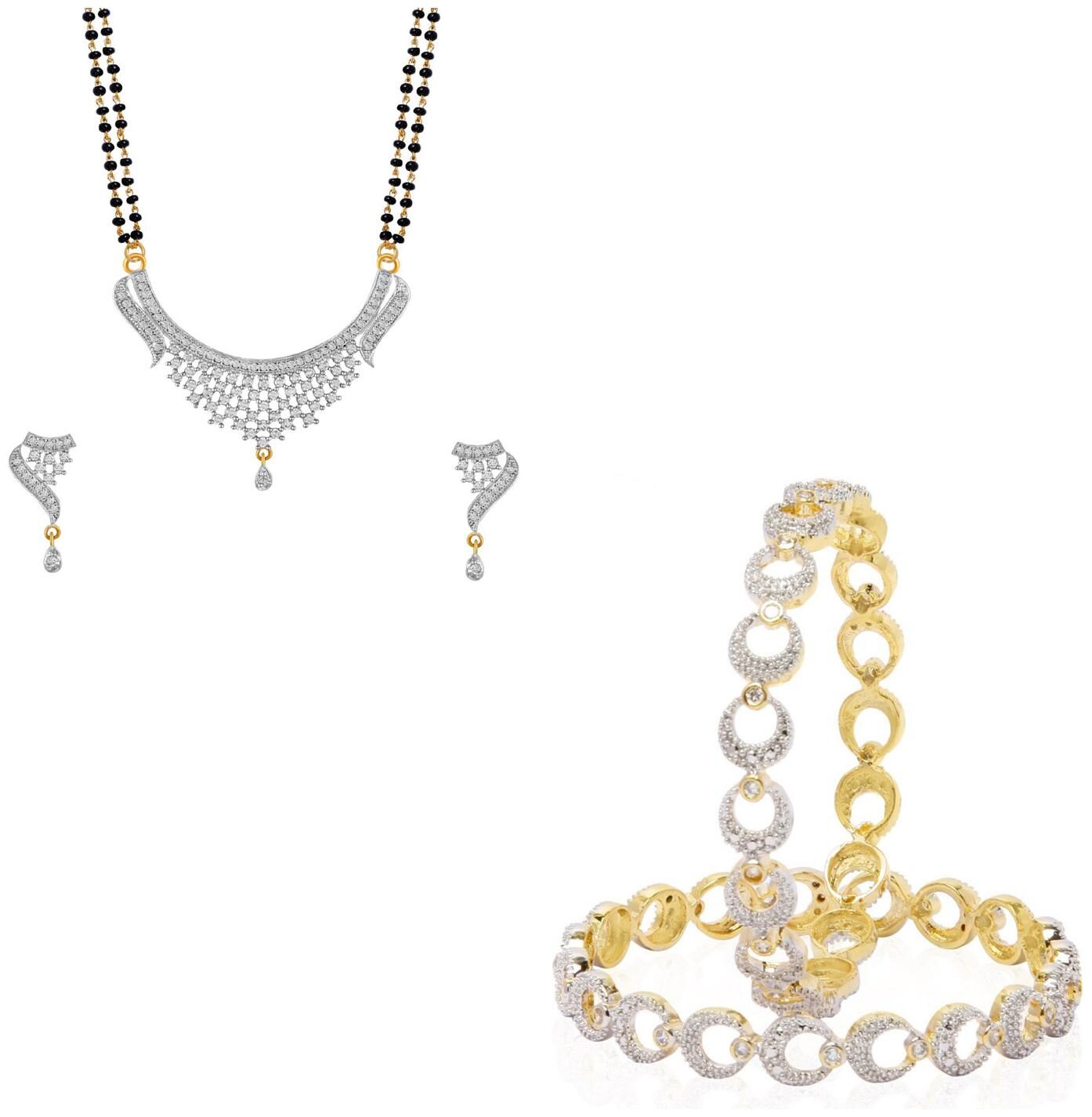 

JDX Gold Plated American Diamond Bangle With Necklace Set For Girl women