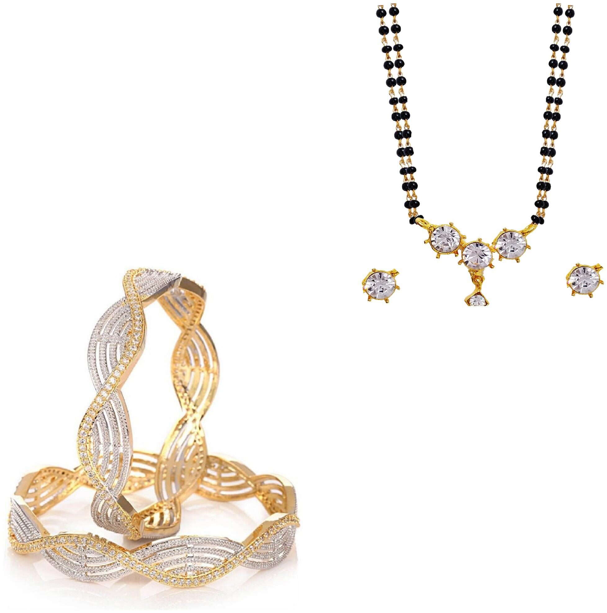 

JDX Gold Plated American Diamond Bangle With Necklace Set For Girl women