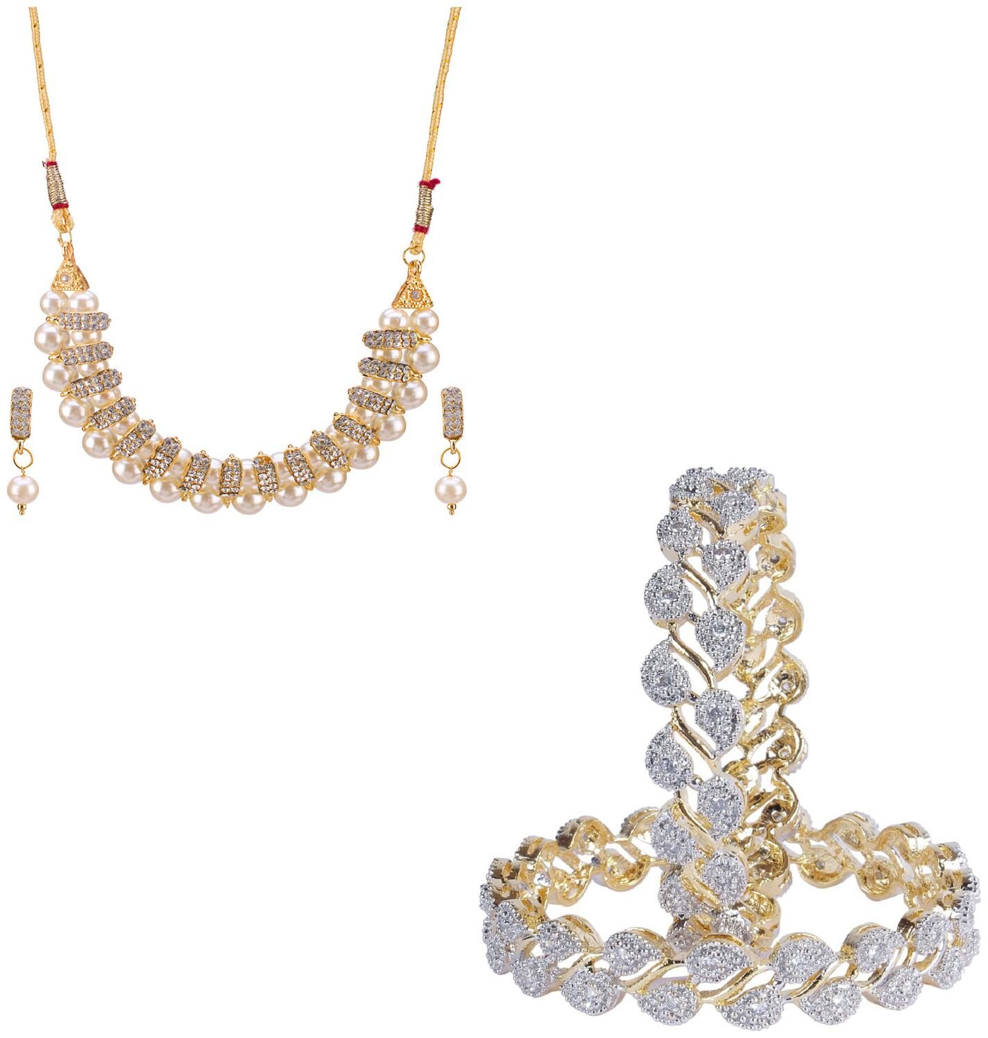 

JDX Gold Plated American Diamond Bangle With Necklace Set For Girl women