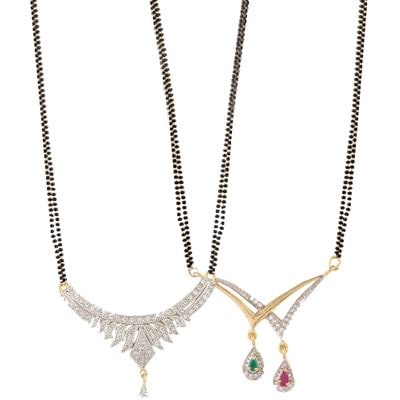 

JDX White American Diamond Combo Of 2 Mangalsutra With Earrings Set For Women