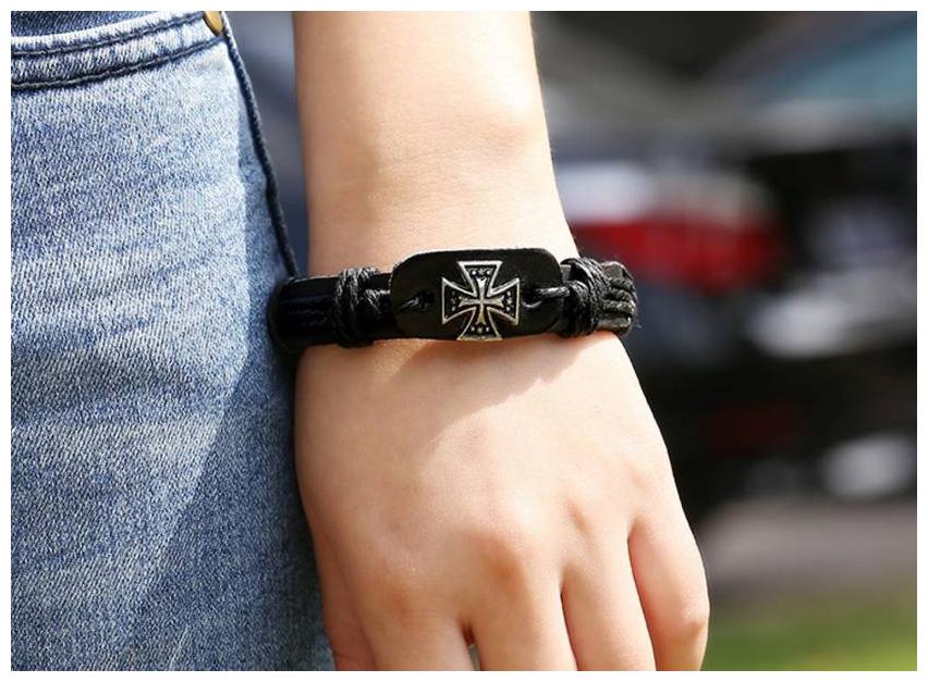 

Jesus symbol of leather bracelet with nick look