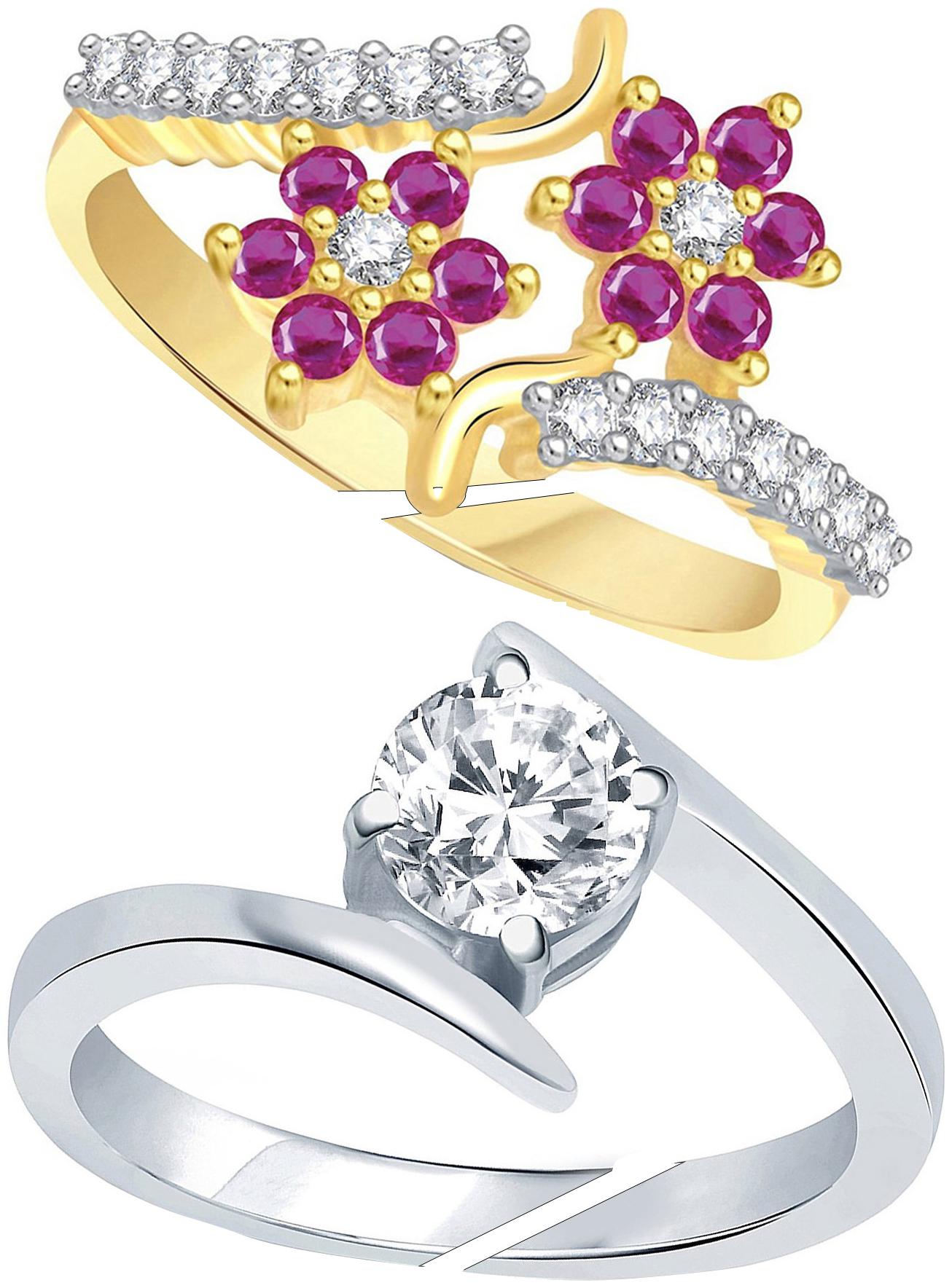 

Jewellery For Women American Diamond Silver Plated Pink Rubby Stone Adjustable Finger Combo Ring For Girls and Womens (Free Size)