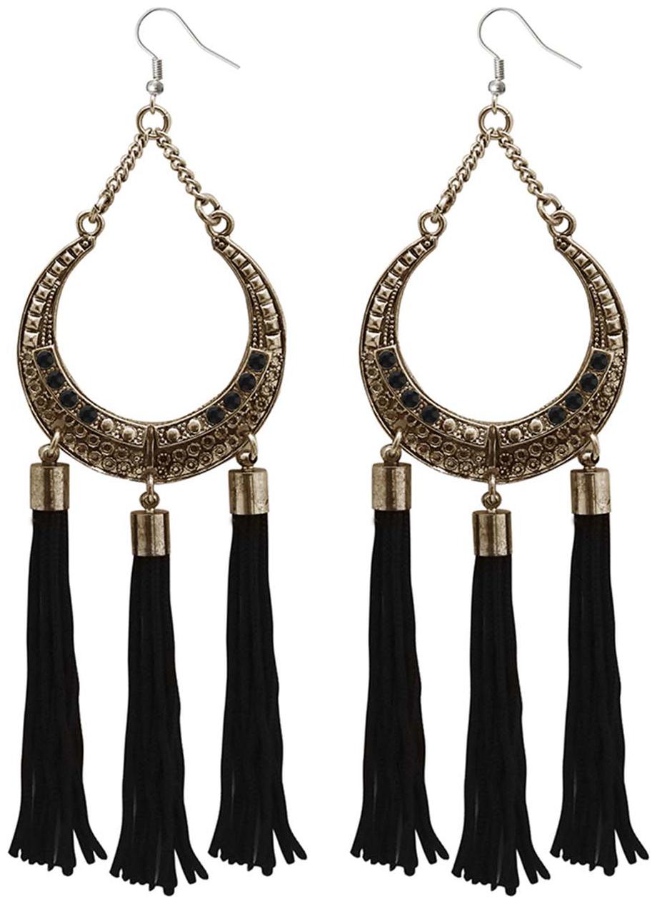 

JewelMaze Antique Gold Plated Black Tassel Earrings (1312315A)