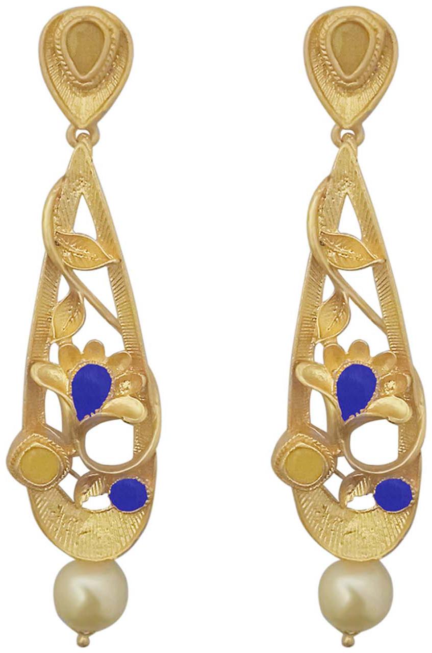 

JewelMaze Blue Austrian Stone Pearl Drop Gold Plated Dangler Earrings-1313115C