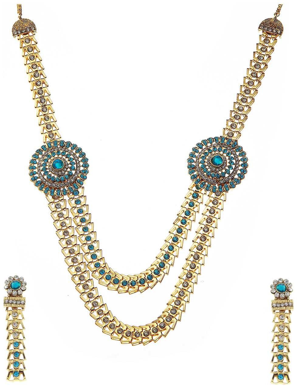 

JewelMaze Blue Austrian Stone Gold Plated Necklace Set