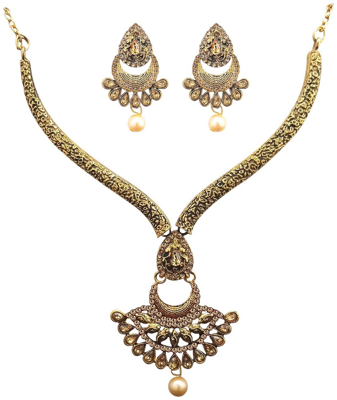 

JewelMaze Brown Austrian Stone Gold Plated Necklace Set