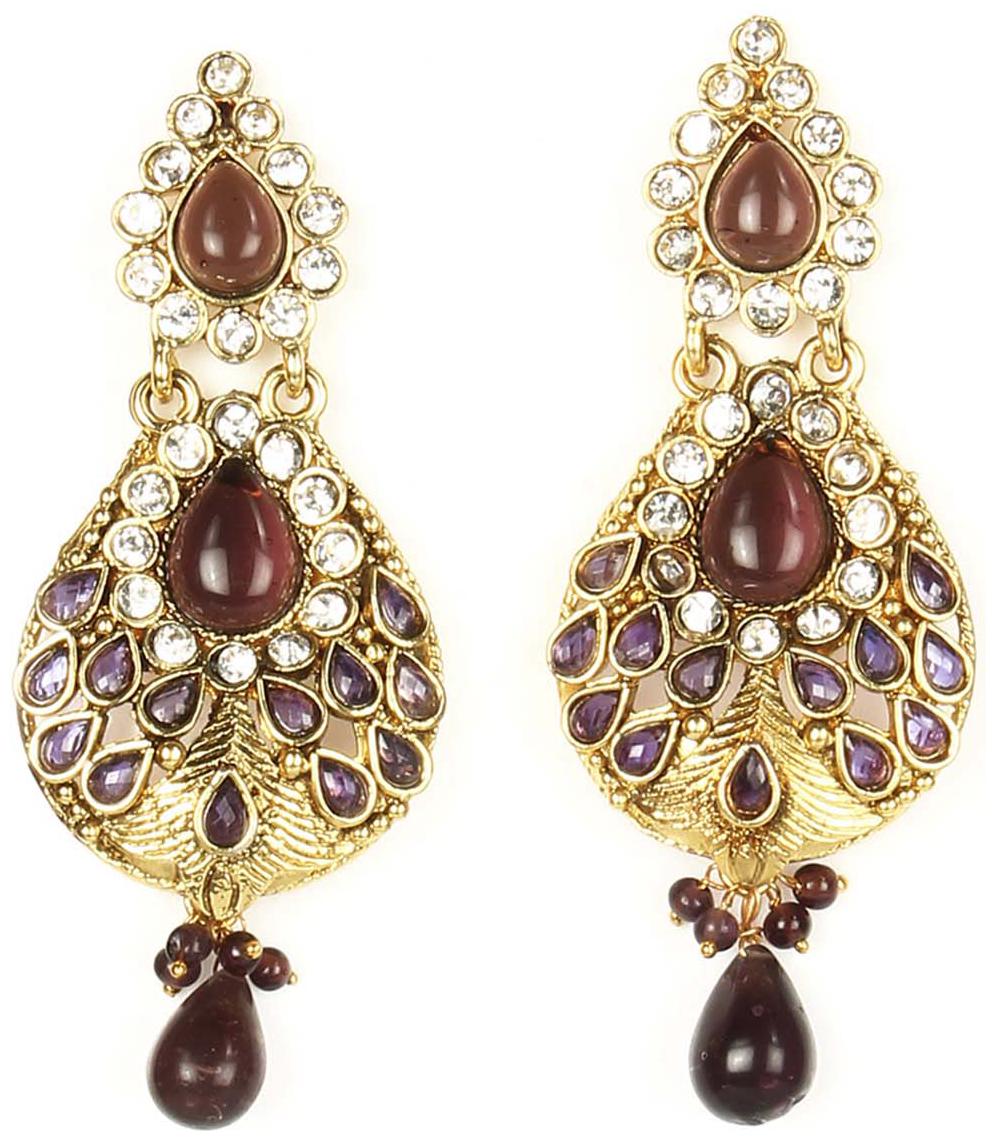 

JewelMaze Gold Plated Multicolour Austrian Stones Dangler Earrings