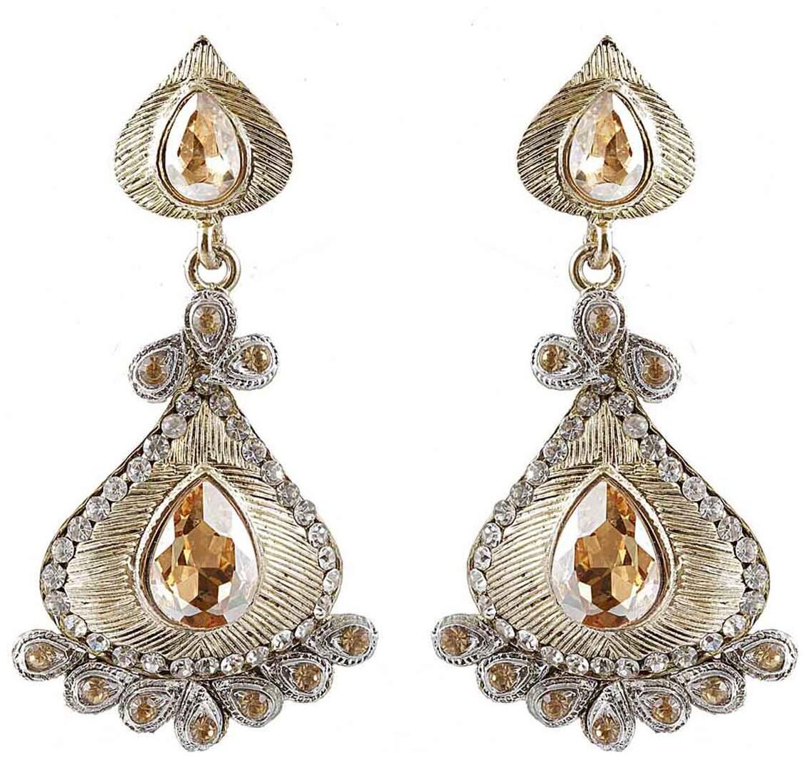 

JewelMaze Gold Plated Yellow And White Austrian Stones Dangler Earrings Alloy Drops Danglers