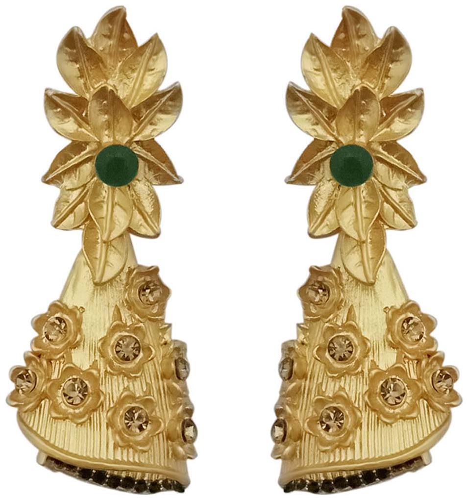 

JewelMaze Green Austrian Stone Pearl Drop Gold Plated Dangler Earrings-1313114E
