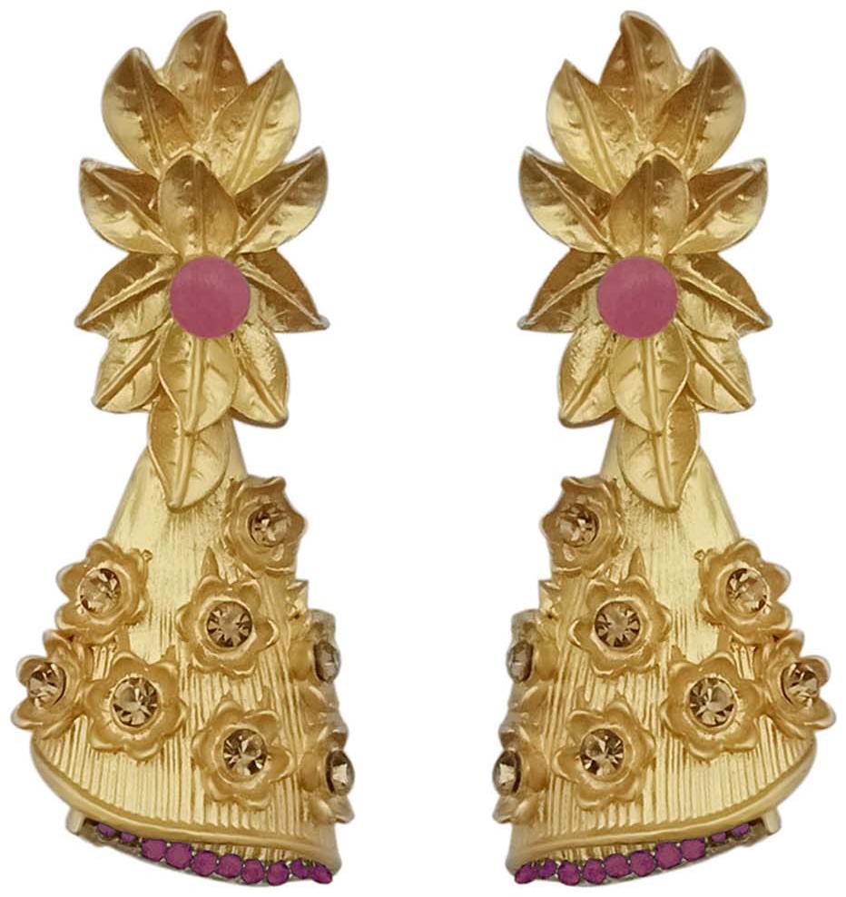 

JewelMaze Pink Austrian Stone Pearl Drop Gold Plated Dangler Earrings-1313114D