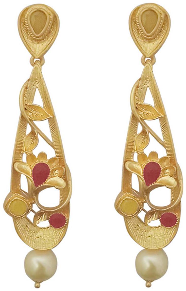 

JewelMaze Pink Austrian Stone Pearl Drop Gold Plated Dangler Earrings-1313115F