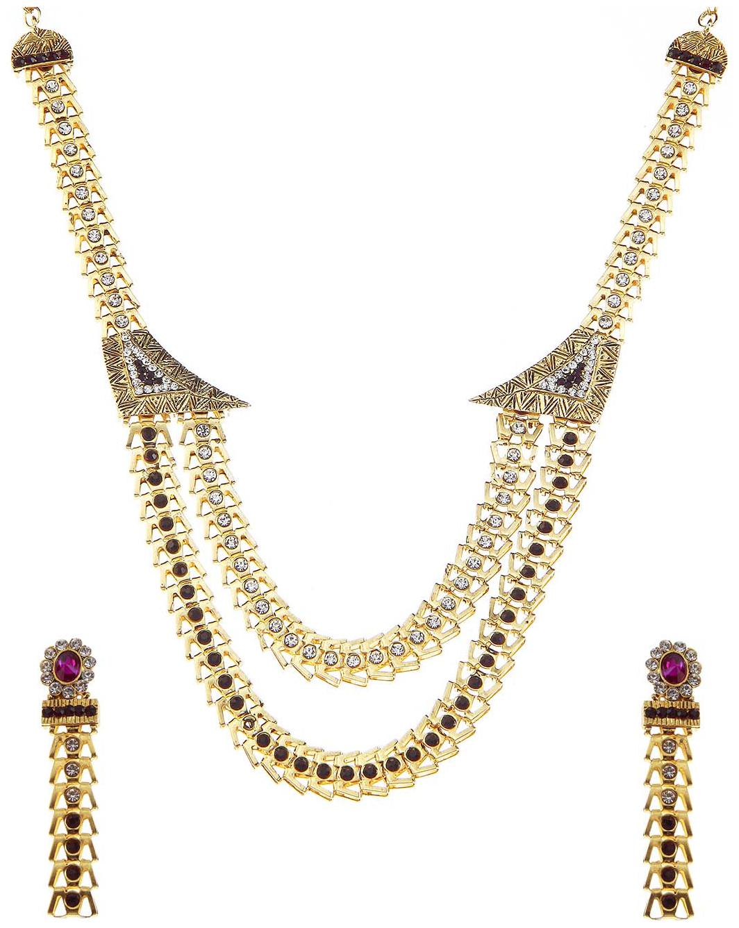 

JewelMaze Purple Austrian Stone Gold Plated Necklace Set