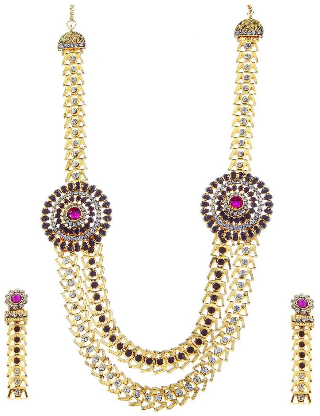 

JewelMaze Purple Austrian Stone Gold Plated Necklace Set