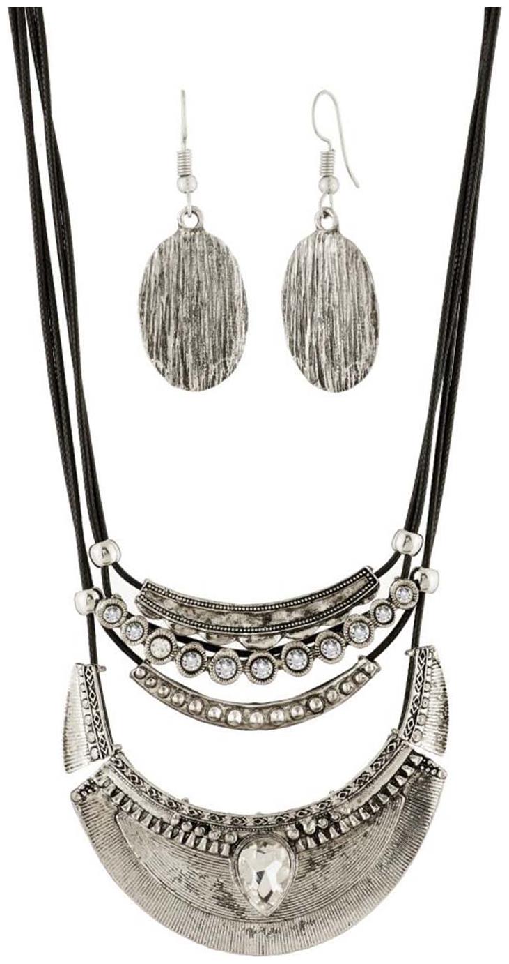 

JewelMaze Rhodium Plated Statement Necklace Set