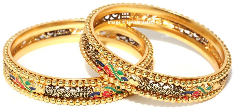 

Jewels Galaxy Limited Edition Elegant Petals Design Stunning Gold Plated Antique Ethnic Bangle Set For Women Girls - Set Of 2