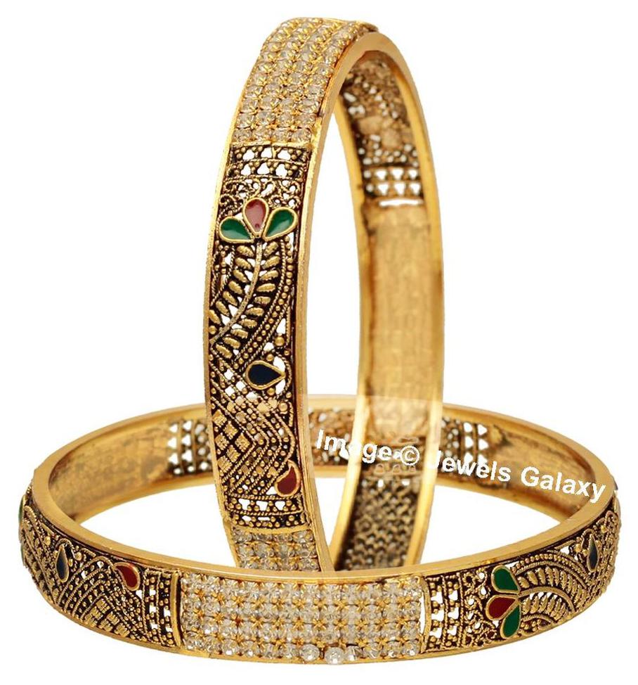 

Jewels Galaxy Exclusive Limited Edition American Diamond Leafy Designed Antique Bangles - Set Of 2