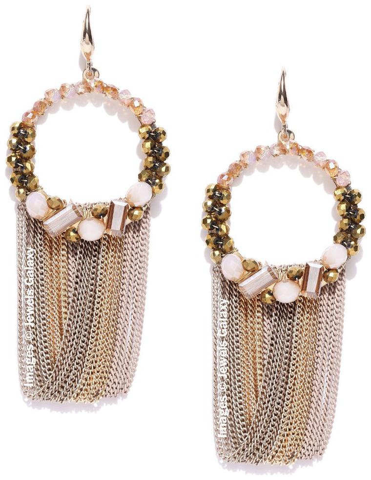 

Jewels Galaxy Limited Edition Splendid Onyx Designer Enthralling Gold Plated Tassel Earrings For Women Girls