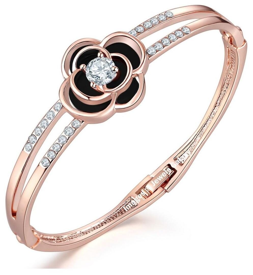

Jewels Galaxy Exclusive Limited Edition Elegant AD Floral Design 18K Rosegold Plated Adjustable Bracelet For Women Girls
