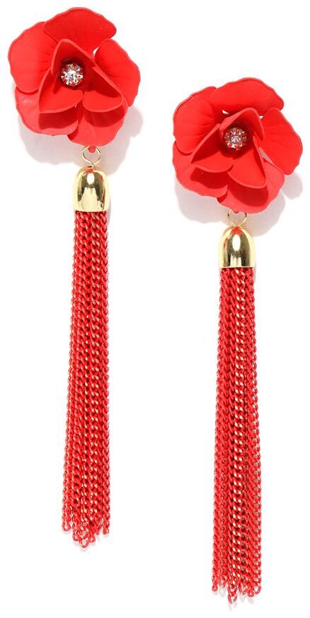 

Jewels Galaxy Elegant Floral Design AD Gold Plated Attractive Red Chain Drop Earrings For Women Girls