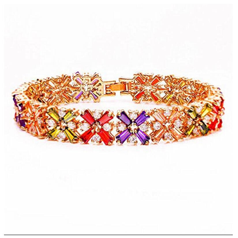 

Jewels Galaxy Glamorous Checkers Swiss Cubic Zirconia 18K Rosegold Plated Diamond Strand Bracelet For Girls And Women