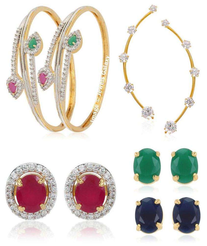 

Jewels Galaxy Combo Of Multicolour Alloy Bangles Set With Interchangeable Stud Earrings And Earcuff