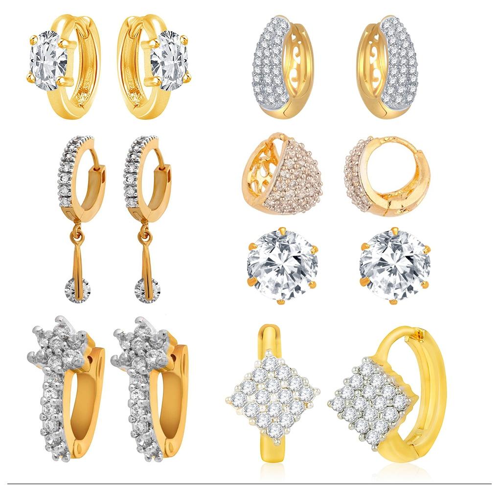 

Jewels Galaxy White American Diamond Combo Of 7 Hoop Earrings For Women