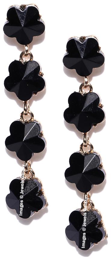 

Jewels Galaxy Luxuria Delicate Crystal Floral Drop Gold Plated Mesmerizing Black Earrings For Women Girls