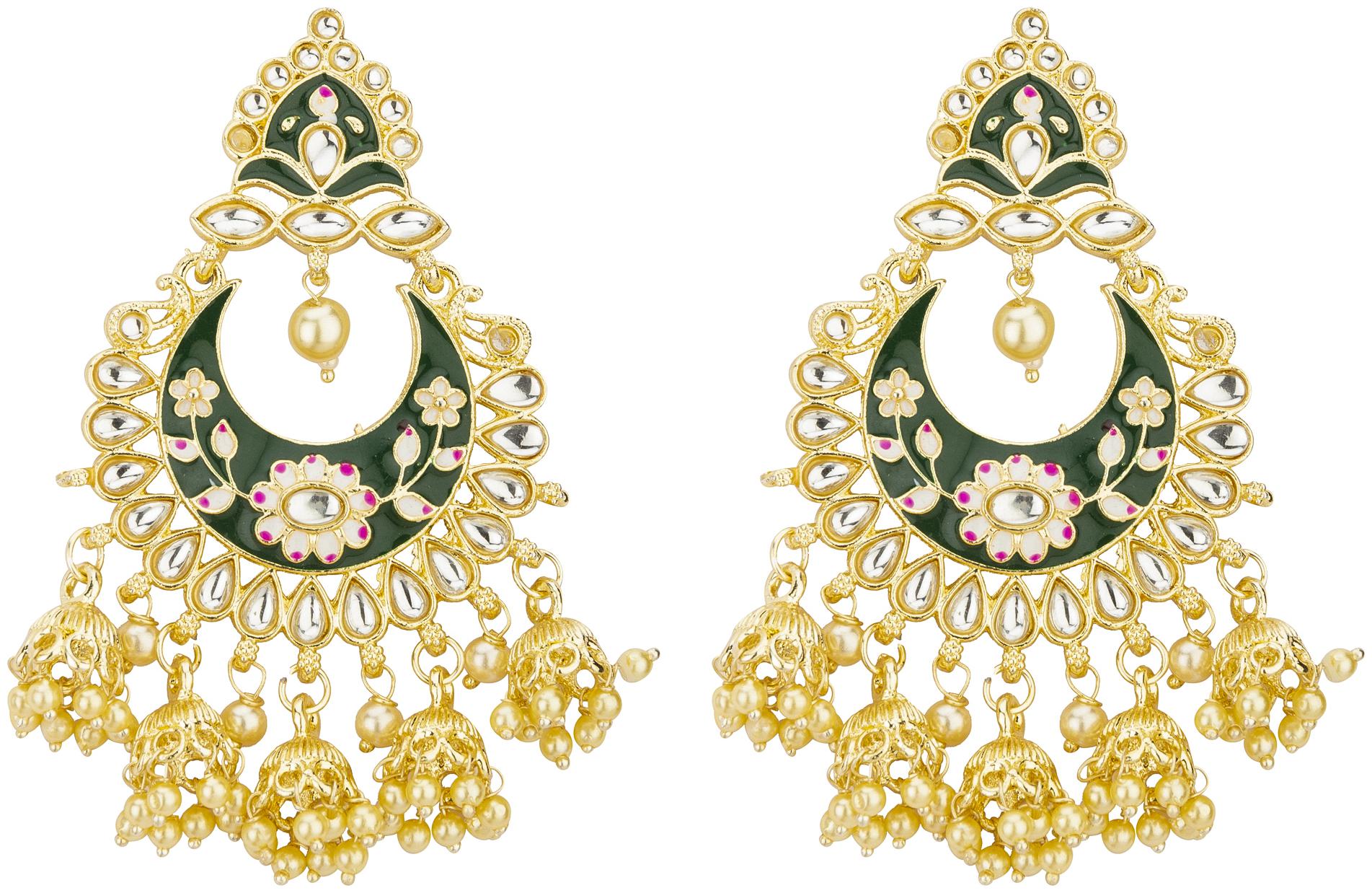

Jewels Galaxy Gold Plated Pearl Green Chandbalis