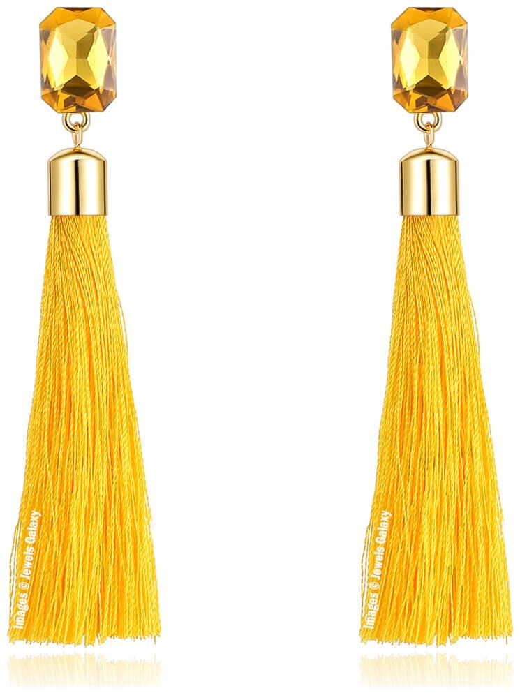 

Jewels Galaxy Exclusive Luxuria Lovely Gold Plated Geometrical Crystal Yellow Tassel Earrings For Women Girls