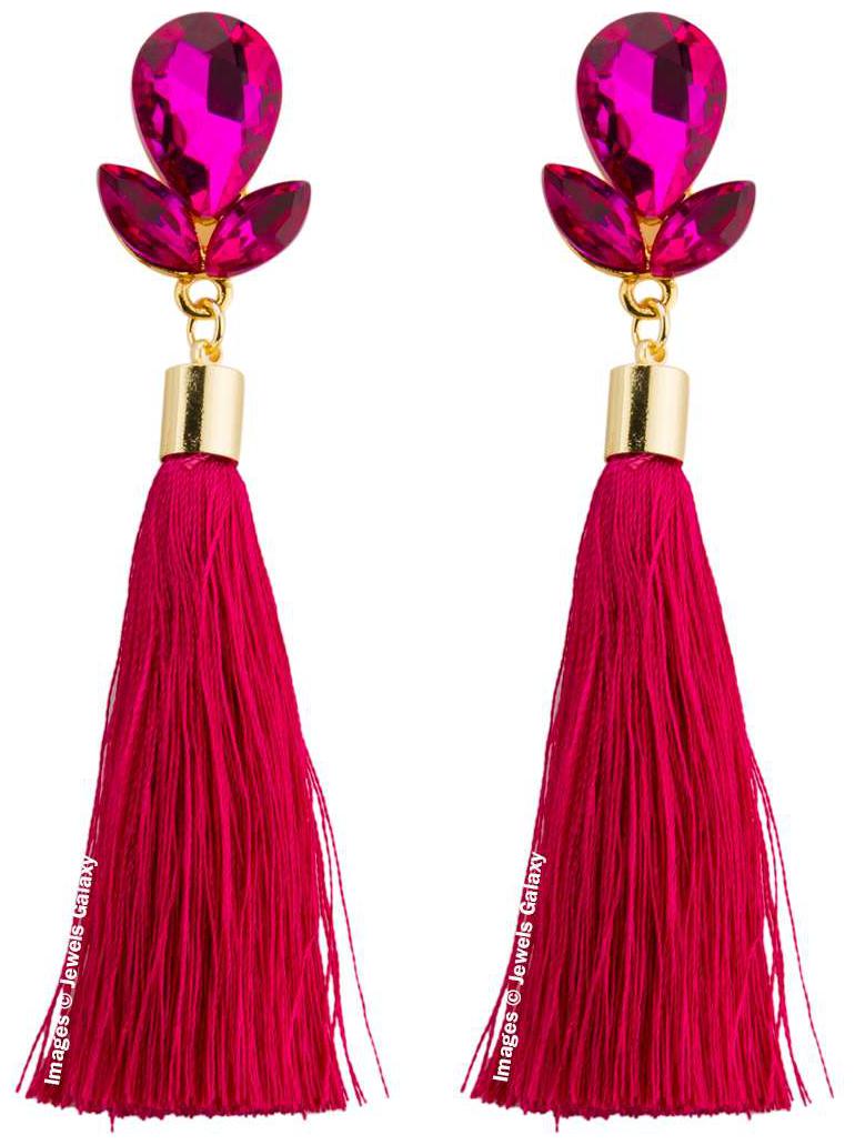 

Jewels Galaxy Luxuria Edition Delicate Petals Design Cubic Zirconia Fascinating Gold Plated Pink Tassel Earrings For Women Girls