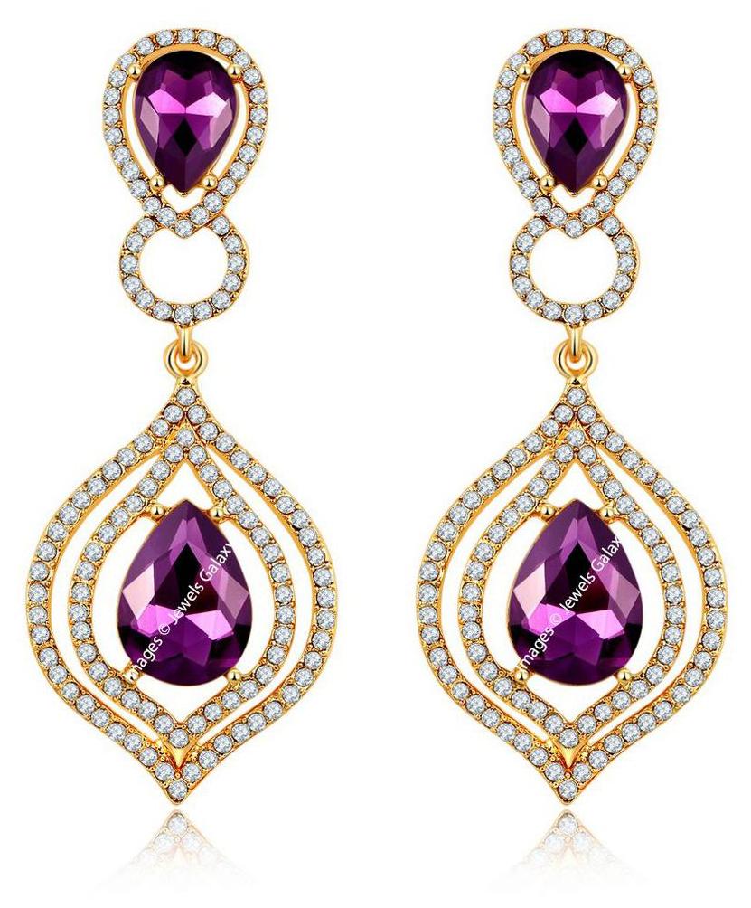 

Jewels Galaxy Colourful Crystal Elements Limited Edition Sparkling Purple Color Magnificent Design Luxurious Pair Of Drop Earrings For Girls Women