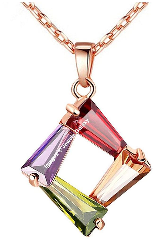 

Jewels Galaxy Glamorous Luxuria Sparkling Colors AAA Vine Swiss Cubic Zirconia Square Design 18K Rosegold Plated Splendid Pendant For Women Girls