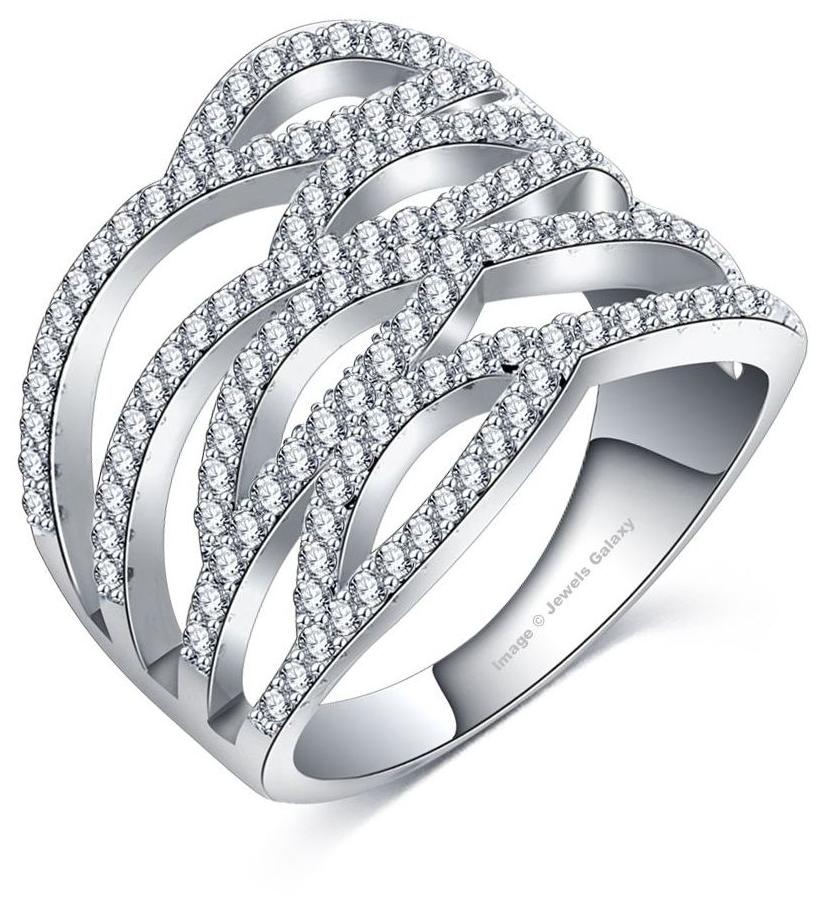 

Jewels Galaxy Luxuria Fashion Rings Platinum Plated Cubic Zirconia Simulated Diamond Cocktail Ring