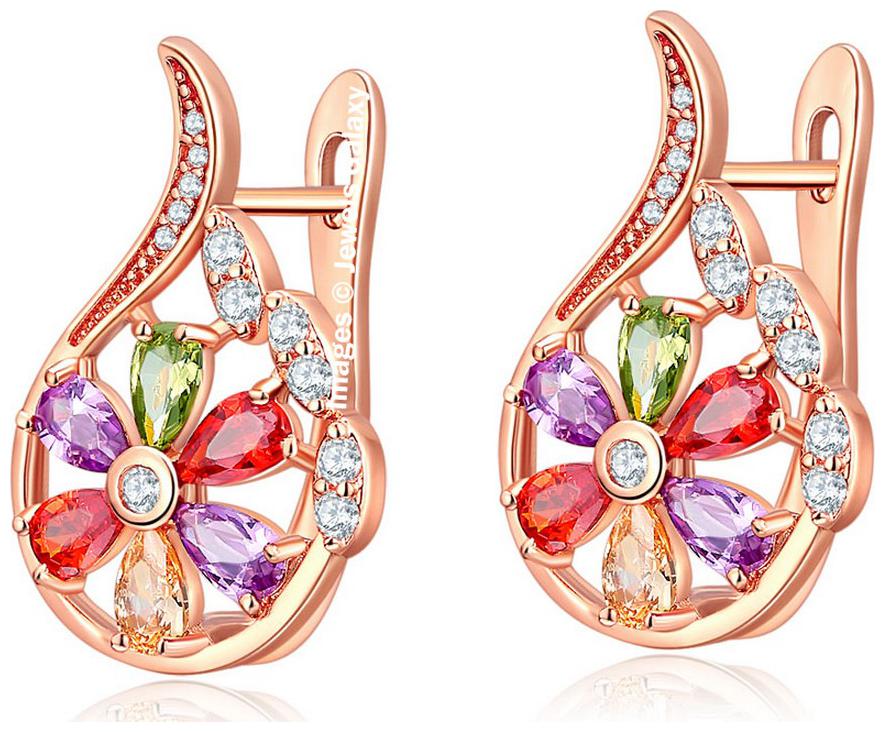 

Jewels Galaxy Colourful Crystal Elements Luxuria Sparkling Flowerets Multicolor Splendid 18K Rosegold Earrings For Women Girls