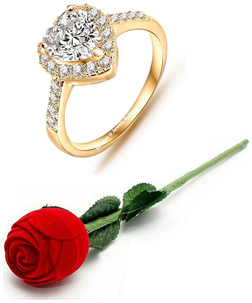

Jewels Galaxy Valentine Special Delicate Love Heart AAA AD Gold Plated Lovely Ring With Fancy Velvet Rose Ring Box For Girls
