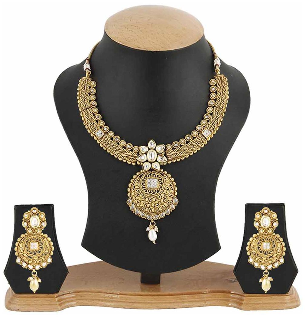 

Jewels Galaxy Golden Designer Necklace Set With Maang Tika