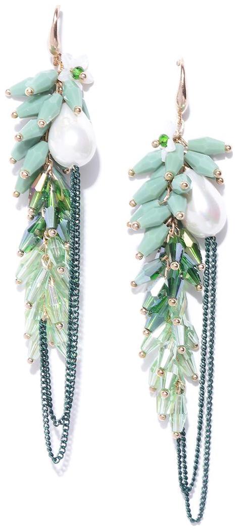 

Jewels Galaxy Exclusive Luxuria Lightweight Hook Attractive Pair Of Colorful Onyx Chains Green Tassel Earrings For Women Girls