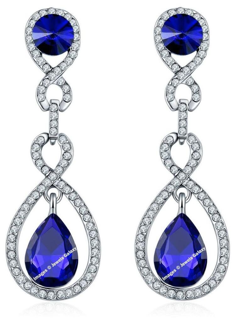 

Jewels Galaxy Crystal Elements Limited Edition Sparkling Dreamy Blue Tantalizing Pair Of Platinum Plated Earrings For Women Girls