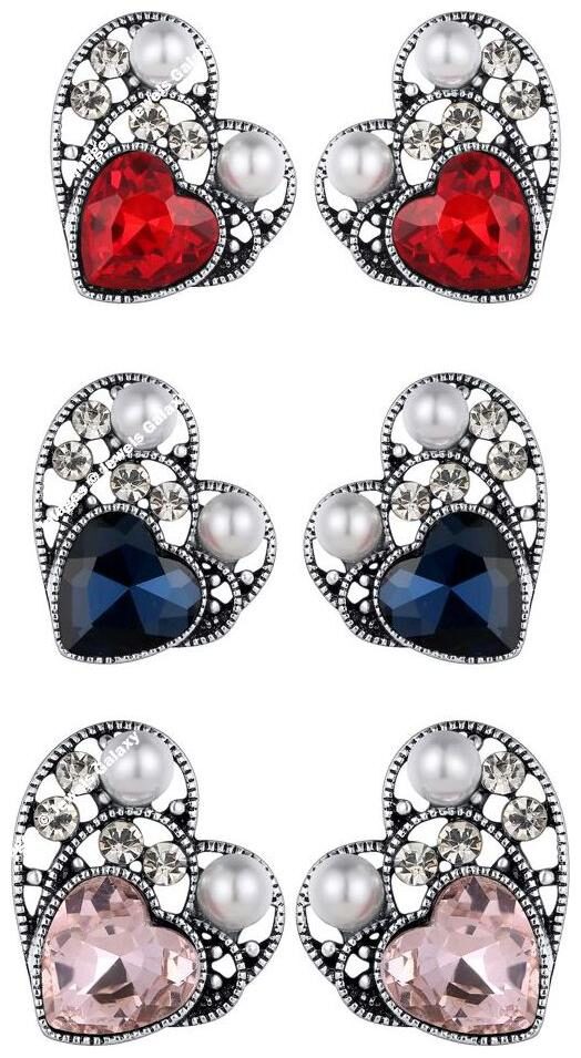 

Jewels Galaxy Crystal Elements Delicate Heart Edition Sparkling Colors Tantallizing Earrings Collection For Women Girls - Combo Of 3