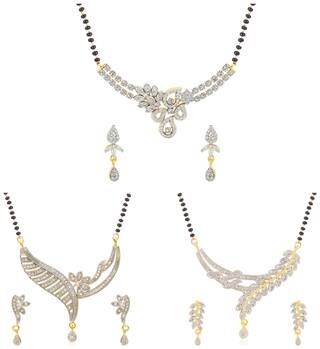 Jewels Galaxy Designer Floral & Petals Design AD Gold Plated Mangalsutra Collection For Women (Pack of 3)