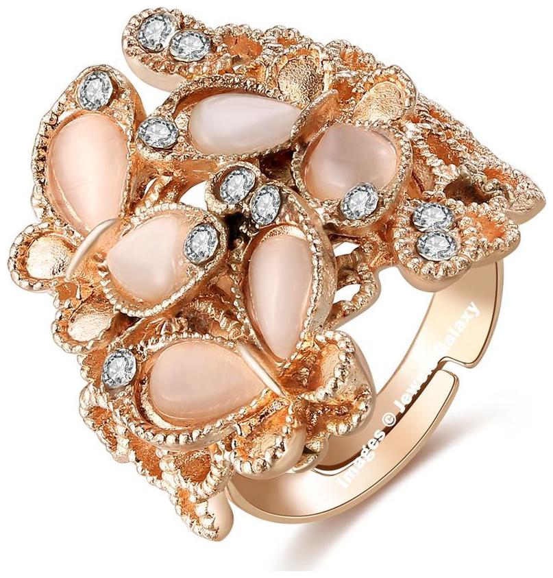 

Jewels Galaxy Exclusive Luxuria American Diamond Butterfly Inspired Sparkling Rosegold Plated Adjustable Ring For Women Girls