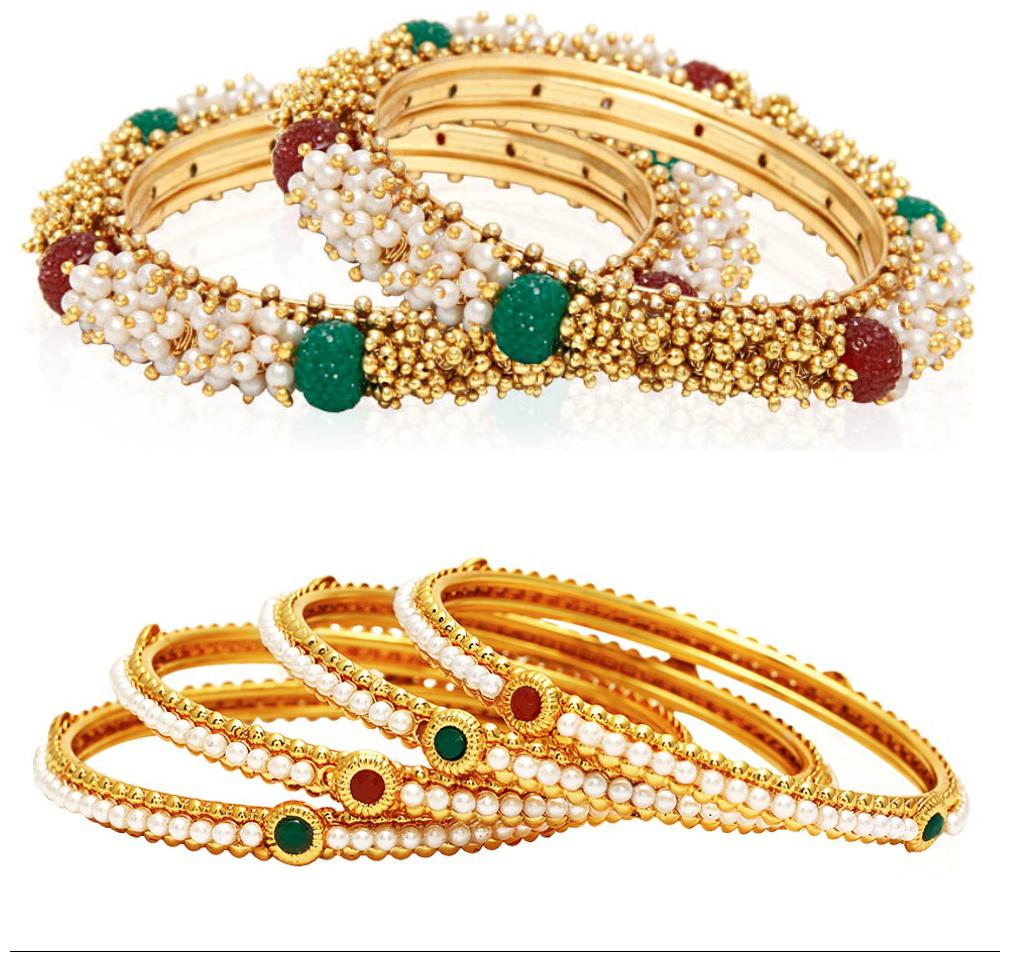 

Jewels Galaxy Traditional Pearl Gold Combo Bangle Set For Women Girls - Pack Of 6