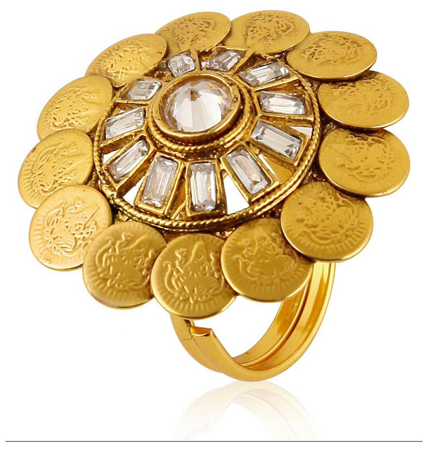 

Jewels Galaxy Alloy Gold Plating kundan Meenakari Studded Gold Coloured F-Rings-2059
