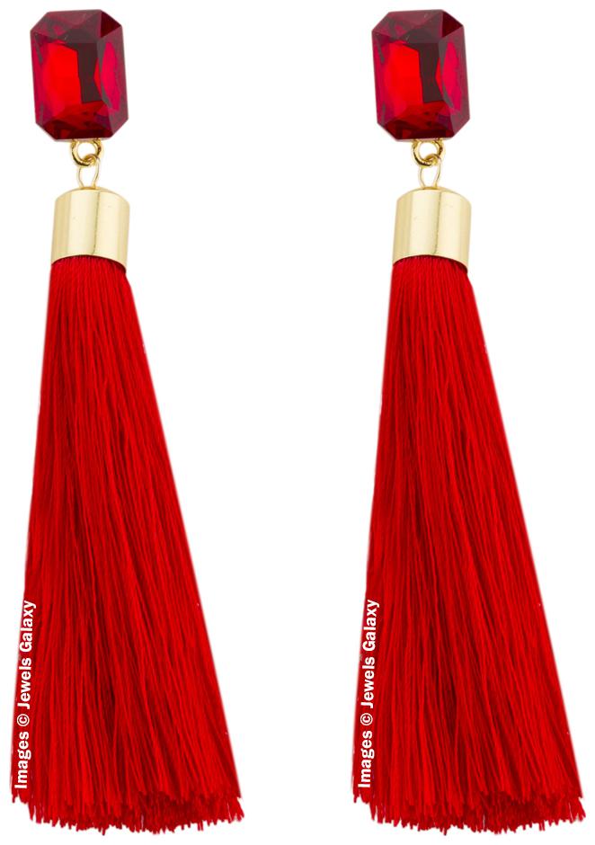 

Jewels Galaxy Luxuria Limited Edition Gold Plated Geometrical Crystal Red Tassel Earrings For Women Girls