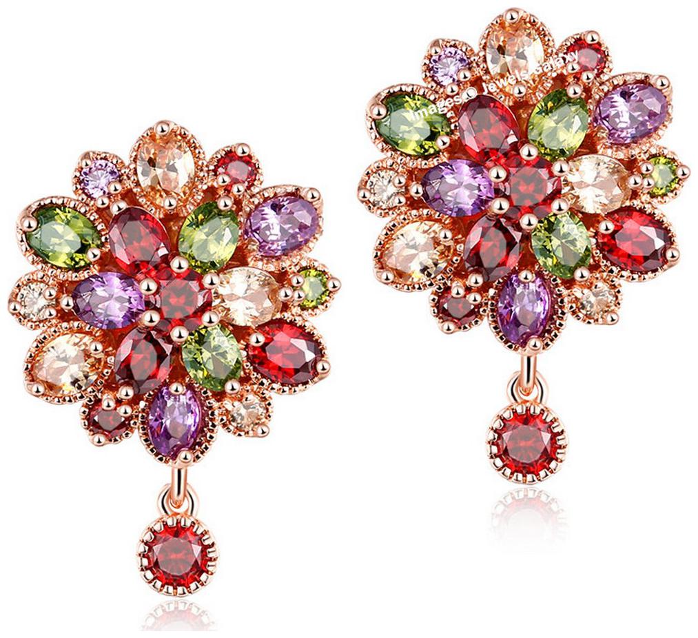 

Jewels Galaxy Colourful Crystal Elements Multicolor 18K Rosegold Floral Designed Earrings For Women Girls