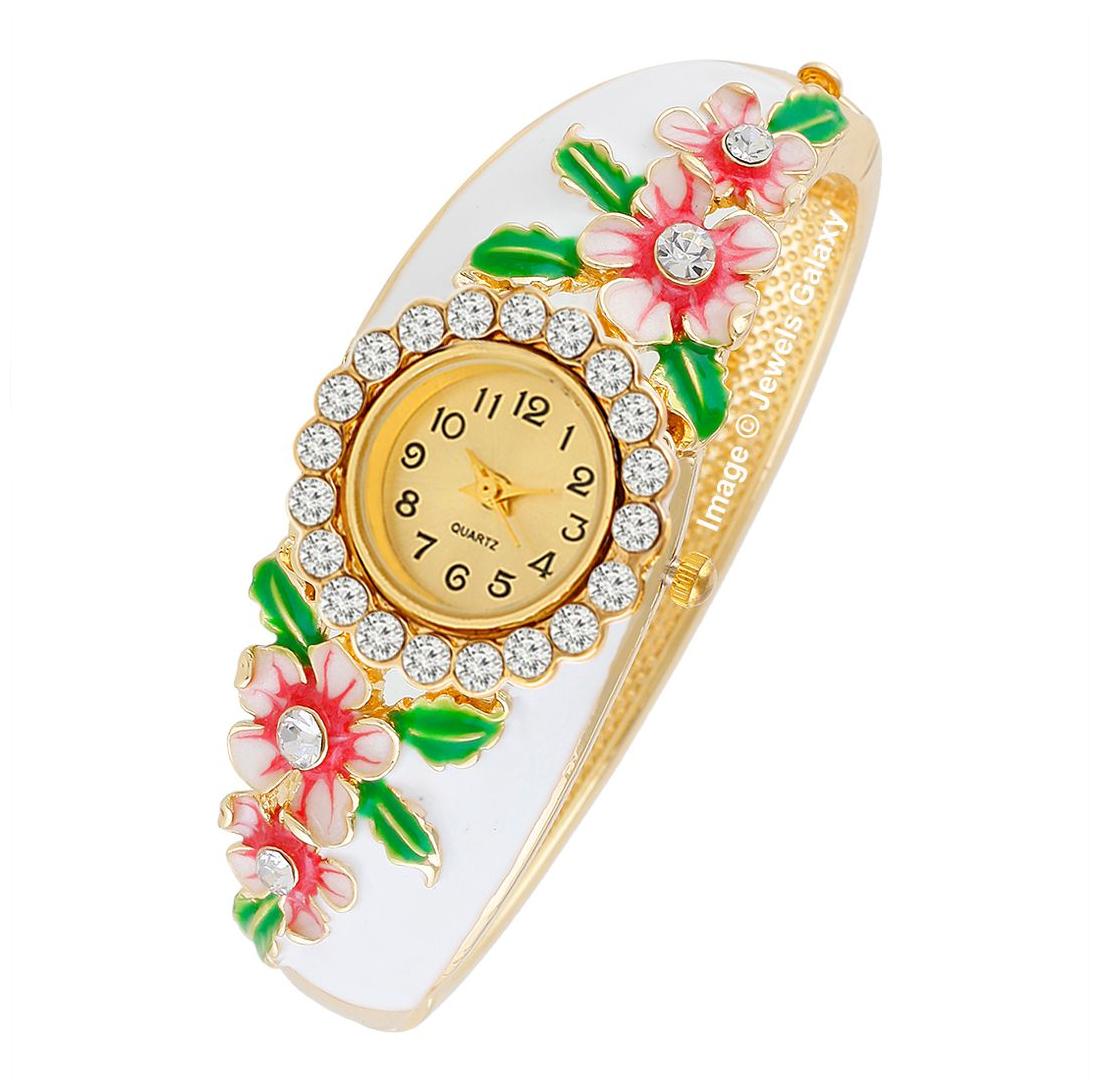 

Jewels Galaxy Limited Edition Luxuria AD Floral Designer Stunning White Charm Bracelet For Women Girls