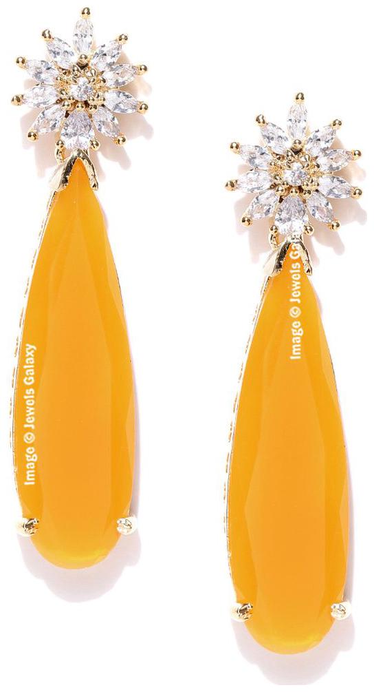 

Jewels Galaxy Brilliant White AAA CZ Delicate Floral Design Mesmerizing Gold Plated Yellow Crystal Drop Earrings For Women Girls