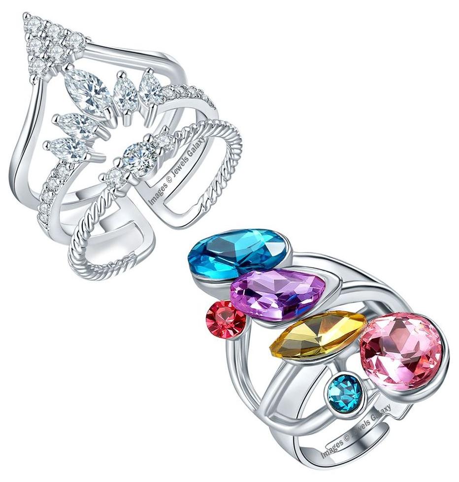 

Jewels Galaxy Crystal Elements Limited Edition Splendid Design Platinum Plated Eternity Rings Combo For Women Girls - Combo of 2